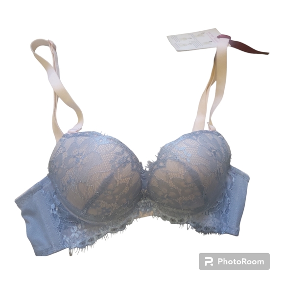 THE LITTLE BRA COMPANY Catherine Blue Lace Push Up Bra - Size 28A, XXS - Picture 1 of 4